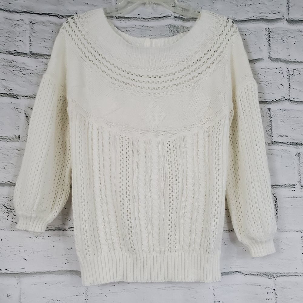 White sweater cable knit boat neck